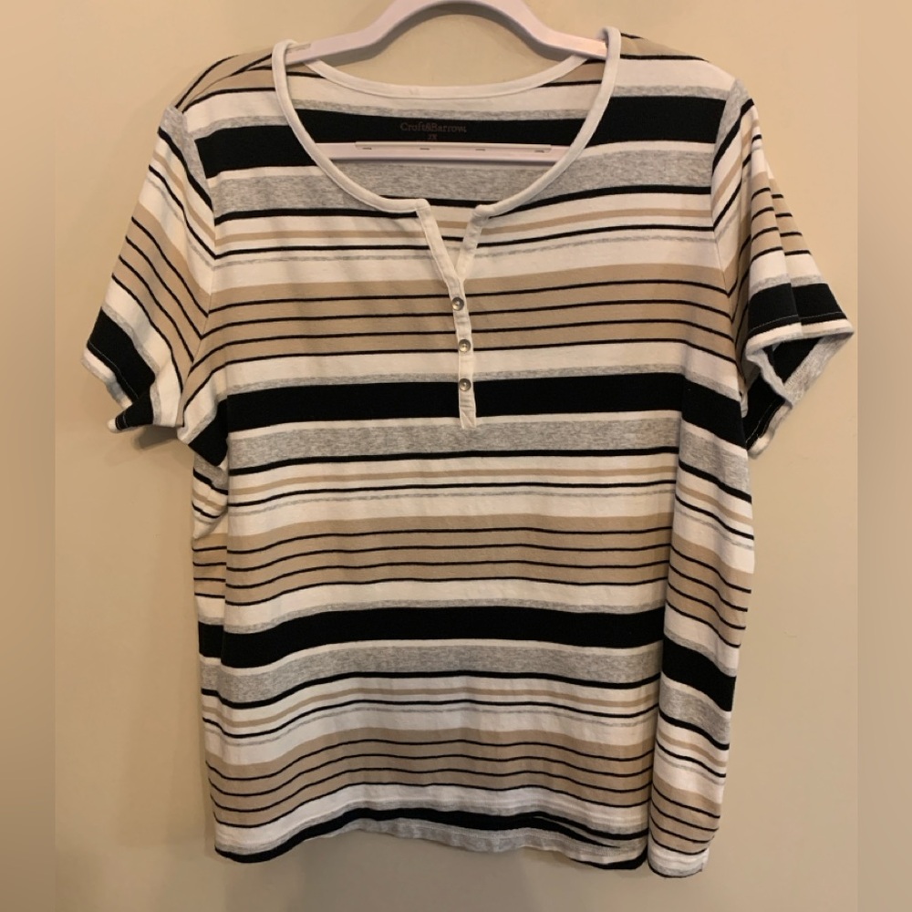 CROFT & BARROW Women's Striped Top - Black, White, Tan